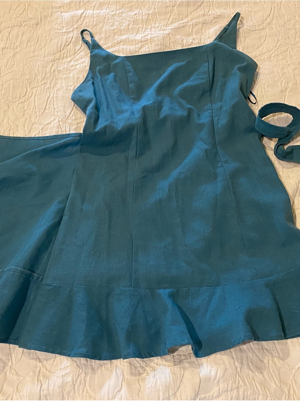 L'ATISTE Teal Spaghetti-Strap Sundress with Ruffle Hem